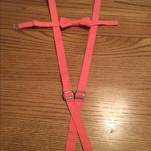 Boys coral bowtie and suspenders